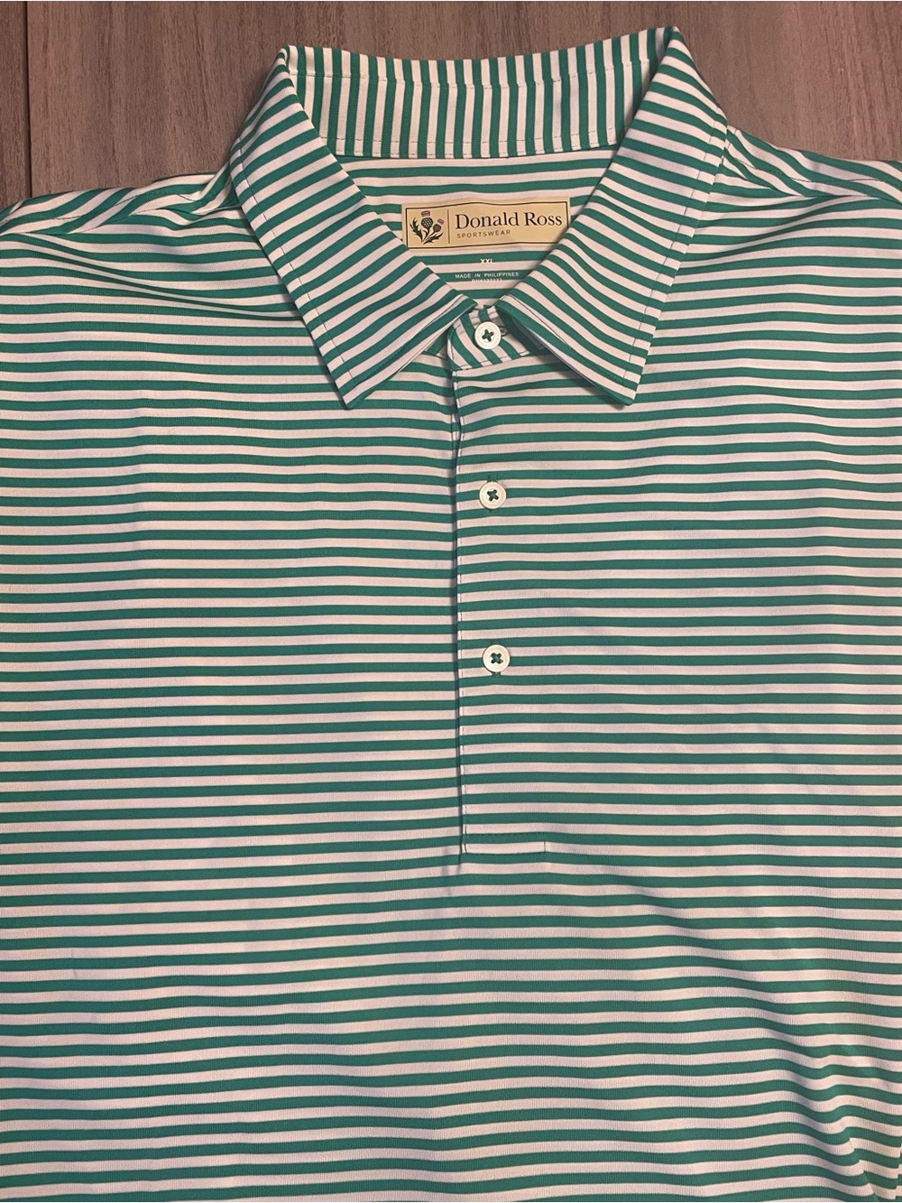 Donald Ross Golf Polo Shirt Men’s XXL Green & White Striped Performance